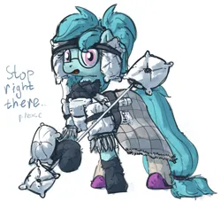 Size: 1632x1487 | Tagged: safe, artist:uteuk, derpibooru import, oc, oc:whispy slippers, unofficial characters only, earth pony, pony, female, guard, image, jpeg, pillow, simple background, white background