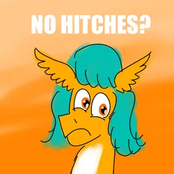 Size: 3200x3200 | Tagged: safe, artist:horsesplease, derpibooru import, hitch trailblazer, series:ask failblazer, g5, image, looking at you, meme, no bitches?, png, sad, sad hitch, solo