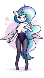 Size: 1837x3240 | Tagged: suggestive, artist:andelai, derpibooru import, princess celestia, alicorn, anthro, unguligrade anthro, bedroom eyes, belly button, big breasts, breast grab, breasts, busty princess celestia, choker, clothes, covered nipples, female, grope, hand on breasts, heart pasties, image, leotard, looking at you, pantyhose, partial nudity, pasties, png, self grope, simple background, smiling, smiling at you, solo, solo female, topless, white background, wide hips