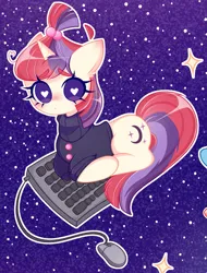 Size: 1521x1998 | Tagged: safe, artist:arwencuack, derpibooru import, moondancer, pony, unicorn, advertisement, commission, commission info, computer mouse, cute, heart, heart eyes, image, keyboard, png, solo, space, wingding eyes