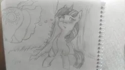 Size: 1600x900 | Tagged: suggestive, artist:chakiz zukulenz, derpibooru import, princess celestia, twilight sparkle, unicorn, butt, drawing, forest, image, jpeg, monochrome, pencil drawing, photo, sunbutt, thinking, touch, traditional art, tree