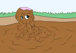 Size: 2000x1400 | Tagged: safe, artist:amateur-draw, derpibooru import, fluttershy, pegasus, covered in mud, image, looking at you, lying down, mud, mud mask, mud play, mud pony, muddy, png, simple background, solo, wet and messy