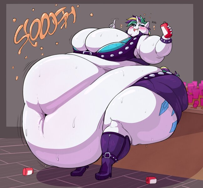 Size: 3078x2852 | Tagged: suggestive, artist:graphenescloset, artist:sirmasterdufel, derpibooru import, rarity, anthro, unicorn, alcohol, alternate hairstyle, beer, beer can, belly, belly button, big belly, big breasts, bingo wings, boots, bra, breasts, butt, chubby cheeks, clothes, drink, drunk, drunk bubbles, drunk rarity, fat, high heel boots, hot pants, huge belly, huge butt, image, impossibly large belly, impossibly large butt, jpeg, knee-high boots, large butt, morbidly obese, obese, punk, raripunk, raritubby, rolls of fat, shoes, sitting, solo, thighs, thunder thighs, underwear, wide hips