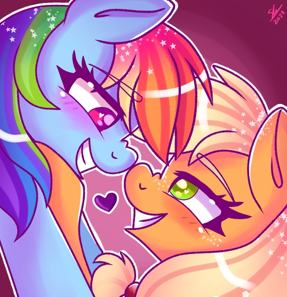 Size: 1238x1280 | Tagged: safe, artist:galaxy swirl, derpibooru import, applejack, rainbow dash, earth pony, pegasus, pony, appledash, female, image, jpeg, lesbian, shipping