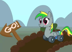 Size: 550x400 | Tagged: artist needed, safe, oc, oc:wheely bopper, unofficial characters only, original species, pegasus, pony, wheelpone, 2013, adorawat, animated, behaving like a car, car, cute, female, honk, honk honk, image, nostalgia, ocbetes, onomatopoeia, solo, sound effects, sped up, wat, webm, what has science done, wheel