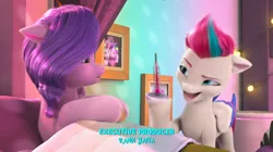 Size: 2388x1334 | Tagged: safe, derpibooru import, screencap, pipp petals, zipp storm, pegasus, pony, g5, my little pony: make your mark, spoiler:g5, spoiler:my little pony: make your mark, spoiler:my little pony: make your mark chapter 4, spoiler:mymc04e06, a little horse, bedroom, credits, eyebrows, family photo, hoof hold, image, jpeg, lightbulb, my little pony: make your mark chapter 4, raised eyebrow, sick, thermometer
