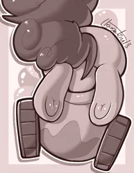 Size: 833x1077 | Tagged: safe, artist:llametsul, derpibooru import, pinkie pie, earth pony, pony, butt, image, monochrome, party cannon, png, rear view, solo, stuck