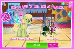 Size: 1960x1301 | Tagged: safe, derpibooru import, idw, official, unnamed character, unnamed pony, earth pony, pony, advertisement, bow, bush, costs real money, english, female, gameloft, guitar, hair bow, idw showified, image, jpeg, mare, mobile game, musical instrument, my little pony: magic princess, numbers, sale, solo, text