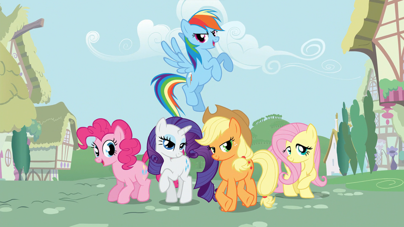 Size: 1920x1080 | Tagged: safe, derpibooru import, screencap, applejack, fluttershy, pinkie pie, rainbow dash, rarity, earth pony, pegasus, pony, unicorn, applejack's hat, cloud, cowboy hat, crossed hooves, eyeshadow, female, flying, folded wings, freckles, g4, group, hat, horn, house, image, lidded eyes, looking at you, makeup, mare, open mouth, open smile, opening, opening theme, outdoors, png, ponyville, raised hoof, remane five, smiling, smiling at you, spread wings, tail, theme song, tree, wings