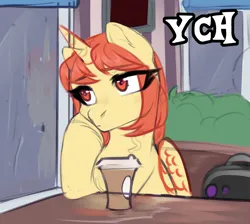 Size: 3000x2688 | Tagged: safe, artist:nika-rain, derpibooru import, oc, alicorn, pony, advertisement, any gender, any race, any species, coffee, coffee cup, commission, cup, cute, female, image, jpeg, rain, sketch, solo, window, ych sketch, your character here