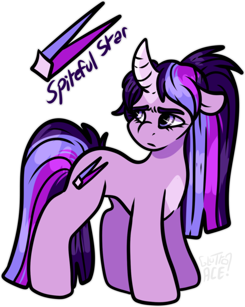 Size: 1216x1522 | Tagged: safe, artist:sexygoatgod, derpibooru import, oc, oc:spiteful star, unofficial characters only, pony, unicorn, adoptable, female, image, magical lesbian spawn, offspring, parent:starlight glimmer, parent:twilight sparkle, parents:twistarlight, png, simple background, solo, transparent background