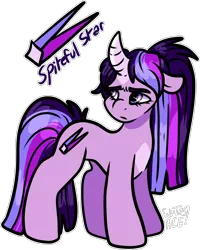 Size: 1216x1522 | Tagged: safe, artist:sexygoatgod, derpibooru import, oc, oc:spiteful star, unofficial characters only, pony, unicorn, adoptable, female, image, magical lesbian spawn, offspring, parent:starlight glimmer, parent:twilight sparkle, parents:twistarlight, png, simple background, solo, transparent background