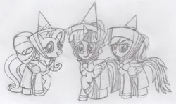 Size: 2100x1250 | Tagged: safe, artist:taylerthecartoonboy2001, derpibooru import, fluttershy, rainbow dash, twilight sparkle, twilight sparkle (alicorn), alicorn, pegasus, pony, female, grayscale, image, jpeg, mare, monochrome, pencil drawing, sketch, sleeping beauty, traditional art, trio