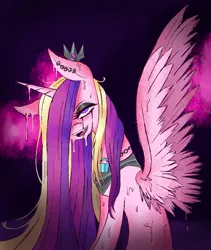 Size: 1080x1278 | Tagged: safe, artist:meyco, derpibooru import, princess cadance, alicorn, alternate universe, crying, ear piercing, evil, image, looking at you, melting, mirror universe, piercing, png, tears of pain