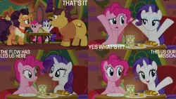 Size: 2000x1125 | Tagged: safe, derpibooru import, edit, edited screencap, editor:quoterific, screencap, coriander cumin, pinkie pie, rarity, saffron masala, spice up your life, bread, couch, food, image, png, the tasty treat