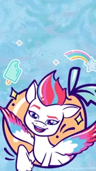 Size: 1080x1920 | Tagged: safe, derpibooru import, official, zipp storm, pegasus, pony, g5, female, food, fruit, ice cream, image, jpeg, looking at you, mare, open mouth, open smile, pastel, peach, phone wallpaper, smiling, smiling at you, solo, spread wings, wings