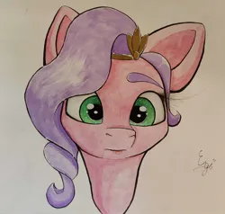Size: 1748x1665 | Tagged: safe, artist:engi, derpibooru import, pipp petals, pegasus, pony, g5, crown, cute, female, image, jewelry, jpeg, regalia, simple background, solo, traditional art, watercolor painting