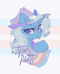 Size: 1518x1851 | Tagged: safe, artist:mirtash, derpibooru import, trixie, pony, unicorn, :p, bedroom eyes, bust, cape, clothes, hat, image, jpeg, looking at you, mouthpiece, pride, pride flag, simple background, text, tongue out, trans trixie, transgender, transgender pride flag, trixie's cape, trixie's hat