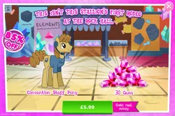 Size: 1958x1301 | Tagged: safe, derpibooru import, official, unnamed character, unnamed pony, pony, advertisement, clothes, costs real money, earpiece, english, gameloft, gem, image, jpeg, male, mobile game, my little pony: magic princess, numbers, sale, shirt, solo, solo focus, stallion, text