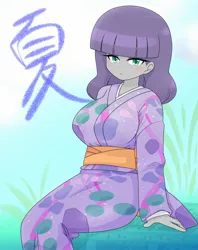 Size: 1620x2048 | Tagged: safe, alternate version, artist:batipin, derpibooru import, maud pie, equestria girls, blushing, breasts, busty maud pie, clothes, cute, female, image, jpeg, kimono (clothing), looking at you, maudabetes