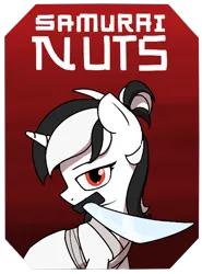 Size: 430x580 | Tagged: safe, artist:alexi148, derpibooru import, oc, unofficial characters only, pony, unicorn, image, katana, looking at you, png, samurai jack, solo, sword, weapon