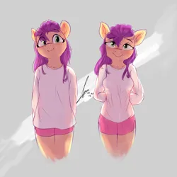 Size: 4000x4000 | Tagged: suggestive, artist:potato22, derpibooru import, sunny starscout, anthro, g5, adorasexy, bedroom eyes, breasts, clothes, cute, image, png, sexy, shirt, shorts, solo, sports shorts, sunnybetes, teasing