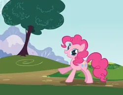 Size: 1056x816 | Tagged: safe, derpibooru import, official, pinkie pie, earth pony, pony, .svg available, female, image, mare, outdoors, png, raised hoof, solo, sparkles, standing, stock vector, vector