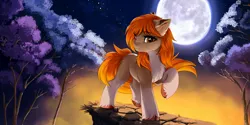 Size: 4740x2370 | Tagged: safe, artist:empress-twilight, derpibooru import, oc, oc:autumn breeze, earth pony, pony, image, moon, night, png, pose, solo, tree