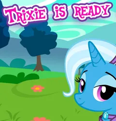 Size: 446x465 | Tagged: safe, derpibooru import, trixie, pony, unicorn, cropped, english, female, gameloft, image, lidded eyes, looking at you, mare, meme, png, solo, text, wow! glimmer