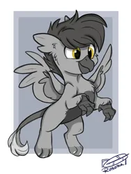 Size: 1200x1600 | Tagged: safe, artist:rutkotka, derpibooru import, oc, gryphon, cute, gray, image, png, smiling