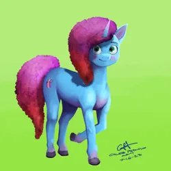 Size: 894x894 | Tagged: safe, artist:calebpedigo, derpibooru import, pony, unicorn, g5, female, green background, image, mare, misty brightdawn, png, realistic horse legs, rebirth misty, simple background, smiling, solo