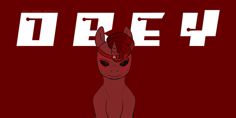 Size: 2000x1000 | Tagged: safe, artist:buy_some_apples, derpibooru import, oc, unicorn, corrupted, homestuck, image, obey, png, solo