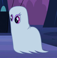 Size: 435x450 | Tagged: safe, screencap, berry punch, berryshine, earth pony, pony, luna eclipsed, background pony, bedsheet ghost, clothes, costume, cropped, dancing, female, ghost costume, gif, halloween, halloween costume, hidden face, holiday, image, mare, nightmare night, nightmare night costume, solo