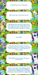 Size: 2048x4004 | Tagged: safe, derpibooru import, idw, official, buried treasure, deep strata, maud pie, rarity, earth pony, pony, unicorn, bowtie, clothes, dialogue, dialogue box, ear piercing, earring, english, event, female, gameloft, glasses, hat, horn, idw showified, image, jewelry, mare, mobile game, my little pony: magic princess, piercing, png, shirt, speech bubble, text