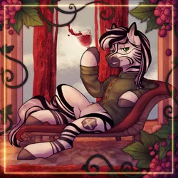 Size: 2000x2000 | Tagged: safe, artist:dereketto, derpibooru import, oc, oc:palatinatus clypeus, unofficial characters only, zebra, equestria at war mod, alcohol, clothes, food, glass, grapes, image, jpeg, uniform, wine, wine glass