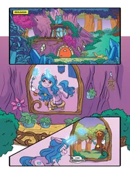 Size: 768x1024 | Tagged: safe, derpibooru import, idw, izzy moonbow, squirrel, unicorn, g5, spoiler:comic, spoiler:g5comic, spoiler:g5comic15, bridlewood, image, jpeg, potted plant, treehouse