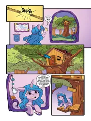 Size: 768x1024 | Tagged: safe, derpibooru import, idw, izzy moonbow, unicorn, g5, spoiler:comic, spoiler:g5comic, spoiler:g5comic15, drawing, image, jpeg, rope, tree, treehouse
