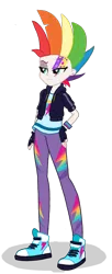 Size: 600x1464 | Tagged: safe, artist:kylexisliner, derpibooru import, zipp storm, human, equestria girls, g5, my little pony: tell your tale, spoiler:g5, spoiler:my little pony: tell your tale, spoiler:tyts01e22, alternate hair color, alternate hairstyle, clothes, converse, equestria girls-ified, eyeshadow, female, image, jacket, makeup, multicolored hair, pants, png, shoes, simple background, sneakers, solo, transparent background, zipp's yes day