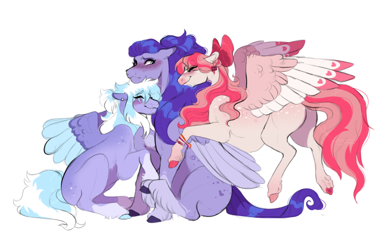 Size: 7424x4523 | Tagged: safe, artist:glorymoon, derpibooru import, angel wings, cloudchaser, hyacinth dawn, pegasus, pony, image, png, trio