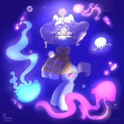 Size: 3000x3000 | Tagged: safe, artist:merisa, derpibooru import, oc, unofficial characters only, jellyfish, unicorn, image, ocean, png, ponysona, solo, water
