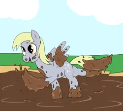 Size: 2000x1800 | Tagged: safe, artist:amateur-draw, derpibooru import, derpy hooves, pegasus, pony, covered in mud, cutie mark, female, image, mare, mud, mud play, mud pony, muddy, png, simple background, solo, wet and messy