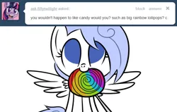 Size: 1280x815 | Tagged: safe, artist:penguinpotential, derpibooru import, oc, oc:frigid drift, pegasus, pony, ask frigid drift, candy, female, food, image, jpeg, lollipop, mare, mouth hold, solo