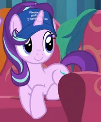 Size: 289x348 | Tagged: safe, derpibooru import, edit, edited screencap, screencap, starlight glimmer, pony, unicorn, it isn't the mane thing about you, couch, cropped, hair, image, please be patient i have autism, png, sitting, solo