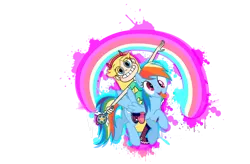 Size: 2212x1452 | Tagged: safe, artist:themomoko, derpibooru import, rainbow dash, image, png, simple background, star butterfly, star vs the forces of evil, tongue out, transparent background