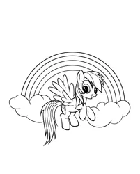 Size: 2290x2855 | Tagged: safe, derpibooru import, official, rainbow dash, pegasus, pony, black and white, cloud, coloring page, female, flying, grayscale, grin, image, jpeg, mare, monochrome, rainbow, simple background, smiling, solo, spread wings, white background, wings, wrong cutie mark