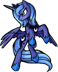 Size: 372x460 | Tagged: safe, derpibooru import, princess luna, alicorn, pony, fighting is magic, crown, digital art, female, flying, game, hoof shoes, image, jewelry, mare, peytral, png, regalia, render, s1 luna, simple background, smiling, smirk, solo, splash art, spread wings, transparent background, wings