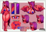 Size: 4096x2828 | Tagged: questionable, artist:darka01, derpibooru import, oc, unofficial characters only, anthro, pegasus, plantigrade anthro, big breasts, blue nipples, breasts, commission, cutie mark, female, hair over one eye, image, jpeg, nudity, pegasus oc, purple eyes, red skin, reference sheet, solo, solo female, wings