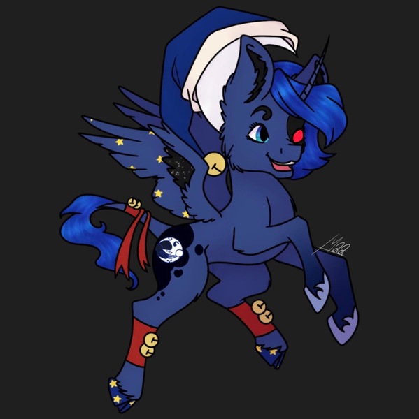 Size: 1249x1252 | Tagged: safe, artist:louarthur8, derpibooru import, alicorn, pony, black background, dark background, female, five nights at freddy's, five nights at freddy's: security breach, fusion, fusion:princess luna, image, jpeg, mare, moondrop, signature, simple background, solo