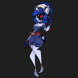 Size: 1249x1252 | Tagged: safe, artist:louarthur8, derpibooru import, human, equestria girls, dark background, female, five nights at freddy's, five nights at freddy's: security breach, fusion, fusion:princess luna, grin, image, jpeg, moondrop, signature, smiling, solo