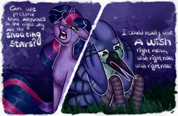 Size: 918x600 | Tagged: safe, artist:banananectarine, derpibooru import, twilight sparkle, anthro, bird, pony, aeroplanes and meteor showers, airplanes (song), ambiguous race, crossover, crossover shipping, crying, duo, female, image, jpeg, male, mordecai, mordetwi, night, regular show, shipping, song reference, straight